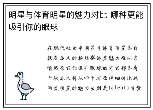 明星与体育明星的魅力对比 哪种更能吸引你的眼球